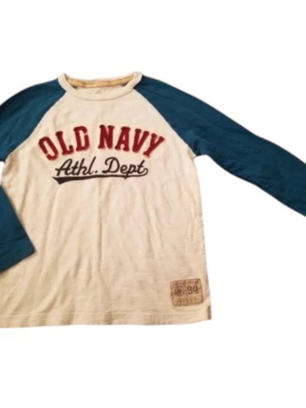 OLD NAVY Blue and Off White Raglan Long Sleeved Top Boys M Size 8